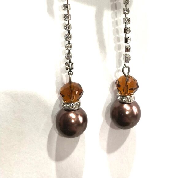 Rainbow Jewelry Elegant Rhinestone Long Pearl Dangle Earrings (a)163 - Picture 1 of 5